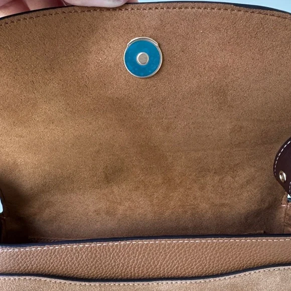 ✨Coach Macie Suede Colorblock Cream and Brown Leather Crossbody Bag - New - Picture 8 of 12